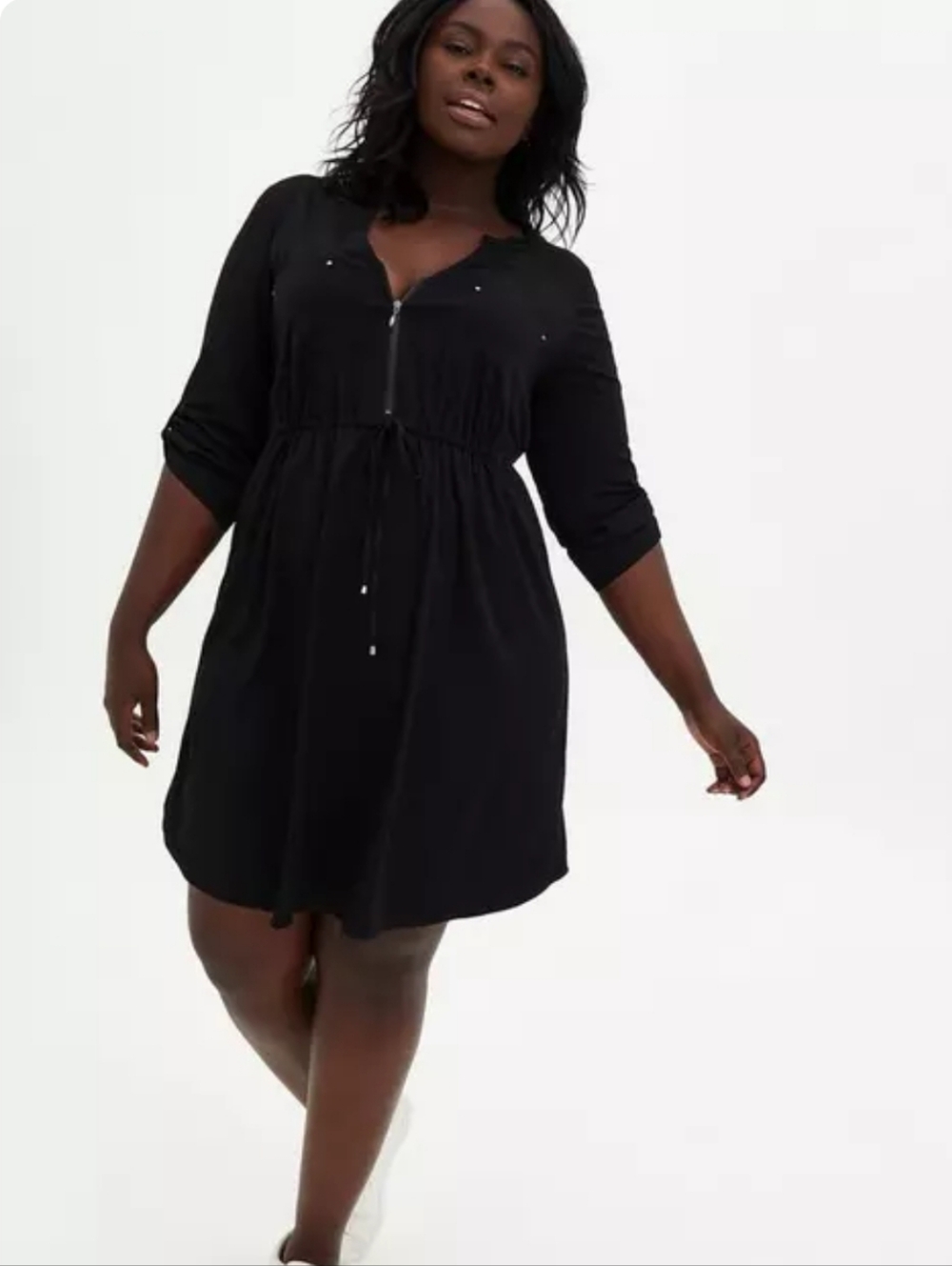 Torrid Black Mini Challis Zip-Front Shirt Dress